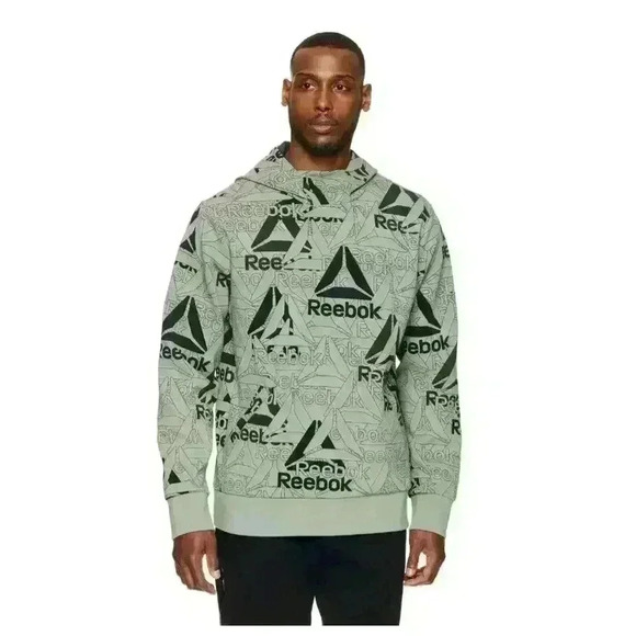 Reebok‎ Men's Unwind Hoodie, Size Large Green All Over Print Running Workout Gym - Picture 1 of 4